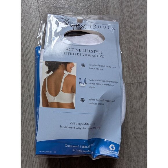 Playtex 18 Hour Wirefree Bra 44C White Breathable Fabric Comfort Fit Active Life - Picture 2 of 4